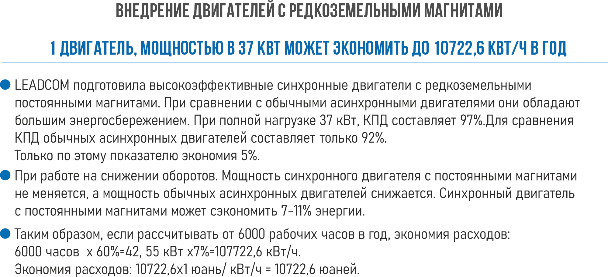 Один двигатель мощностью 37 кВт может экономить до 10722,6 кВт*ч в год